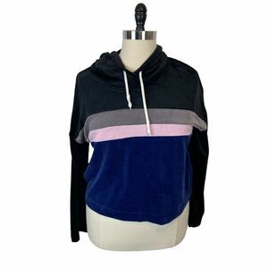 Fabletics Sweatshirt Velour Black Pink Blue Cotton Long Sleeves Hooded size XL